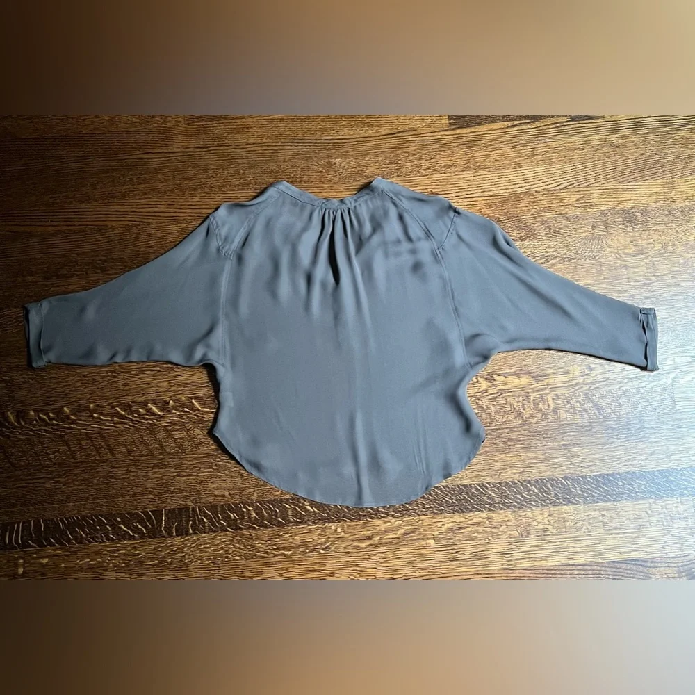 Taupe Silk Batwing Blouse, Minimalist Peasant Blouse, Pharaoh - Picture 5 of 7